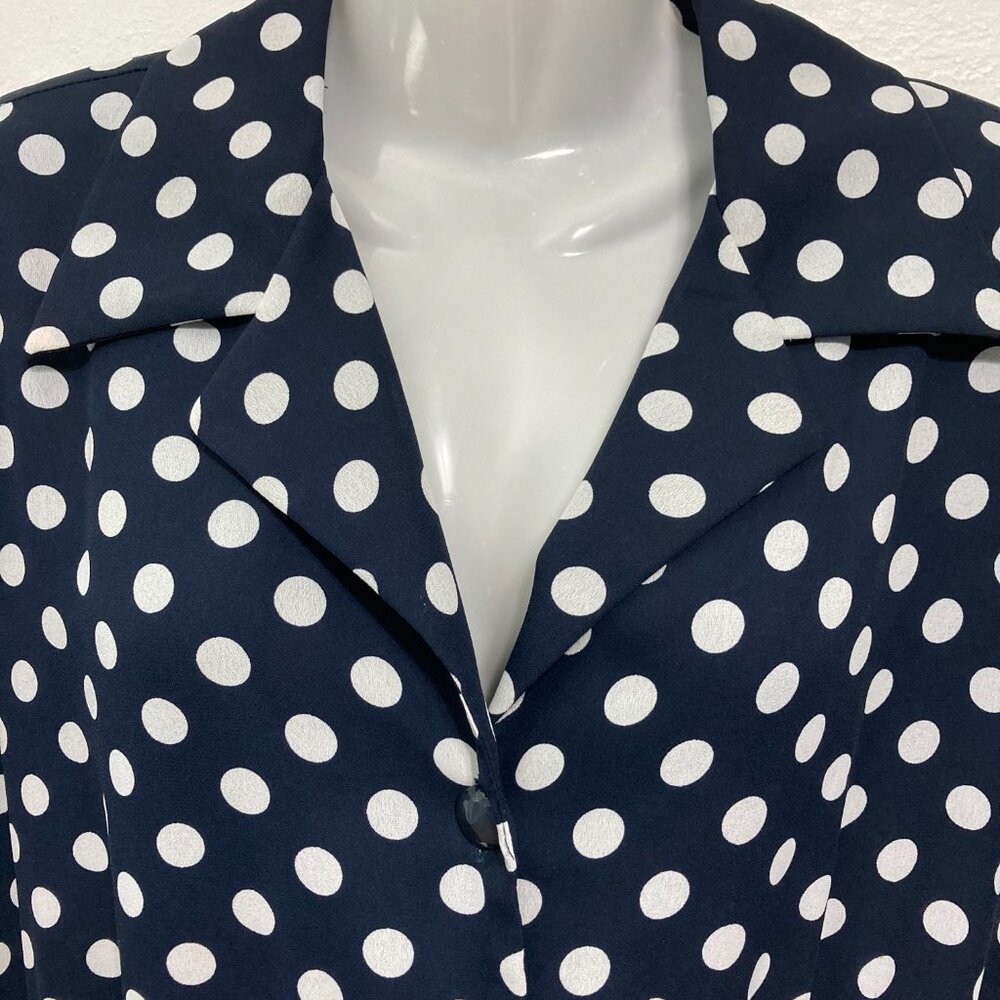 VINTAGE Brown Stone Studio Midi Dress Button Front Blue Polka Dot Cottage Sheer - Picture 5 of 13